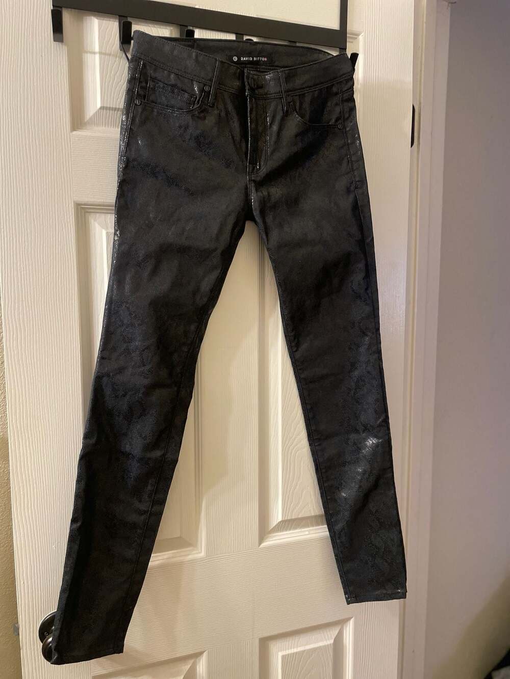 David Bitton Black Snake Print Coated Skinny Jeans Size 27